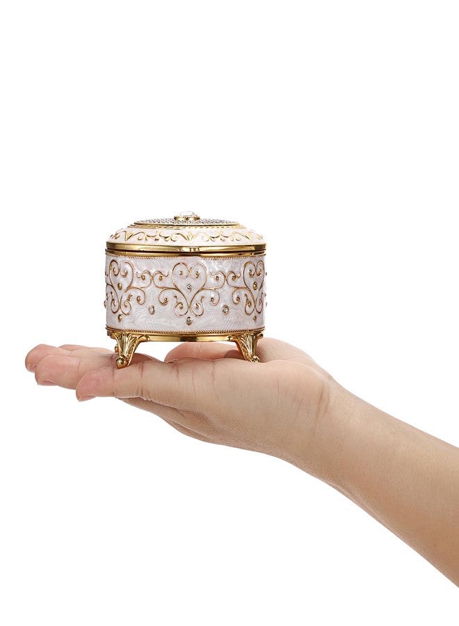 GUSHBIN Vintage Jewelry Box Small Trinket Box - Oval Enamel Treasure Chest Box Metal Jewelry Box Golden Rings Earrings Holder Hand Painted Jewelry Keepsake Box Gift for Birthday, Christmas - Image 4